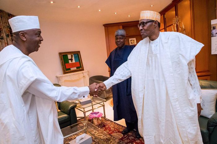 President Buhari meets with Senate President Bukola Saraki and Speaker Dogara to discuss the Plateau killings