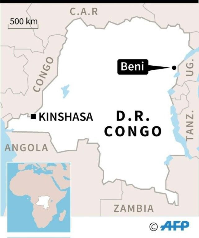 Map locating Beni in the Democratic Republic of Congo, where UN peacekeeping troops have been killed in fighting with a rebel militia
