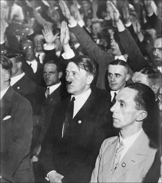 Undated picture of Nazi leader Adolf Hitler with colleague Joseph Goebbels (R)