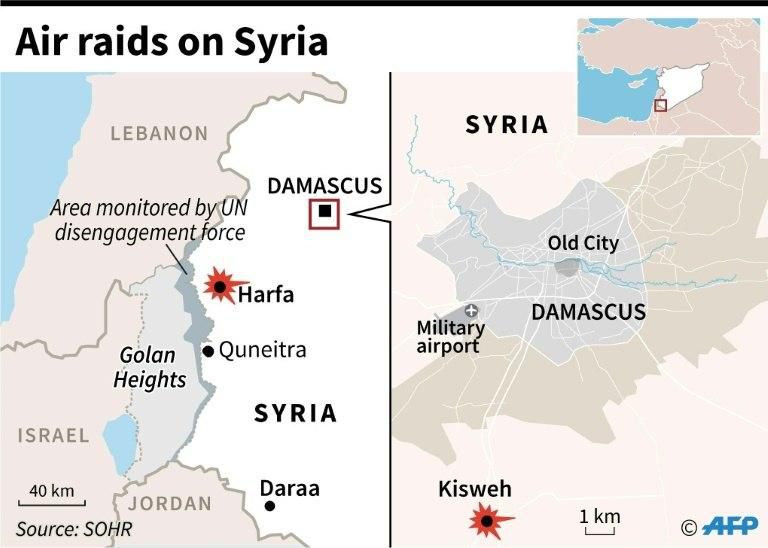 Map locating areas bombed in Syria on Thursday night, according to the Syrian Observatory for Human Rights(SOHR)