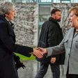 British Prime Minister Theresa May (left) meets German Chancellor Angela Merkel in Berlin as she tries to muster EU help in getting her Brexit deal through a hostile Parliament in London