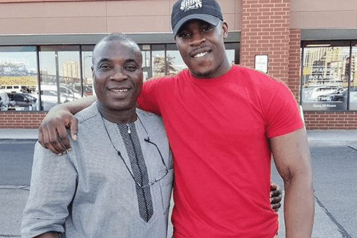 King Wasiu is pictured with son Sultan Omogbadebo Anifowoshe reportedly arrested for fraud in the U.S. Only him is able to get bail among a group of Nigerians arrested by a Chicago-based crime investigation team.