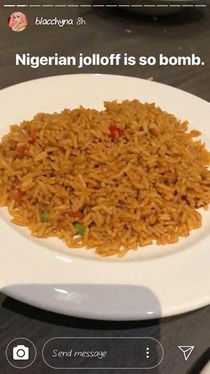 Blac Chyna appreciates her discovery of Nigerian jollof-rice.