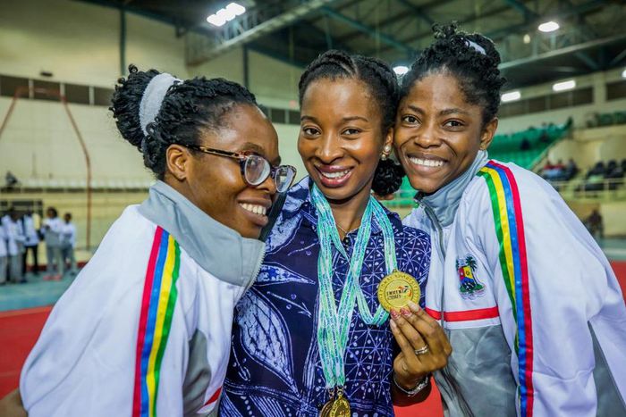 Moyo Ogunseinde supporting team Lagos at the 19th National Sports Festival held at the National Stadium in Abuja