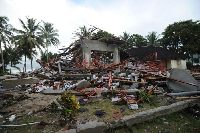The volcano-triggered tsunami in Indonesia destroyed hundreds of buildings as it slammed into beaches around the Sunda Strait
