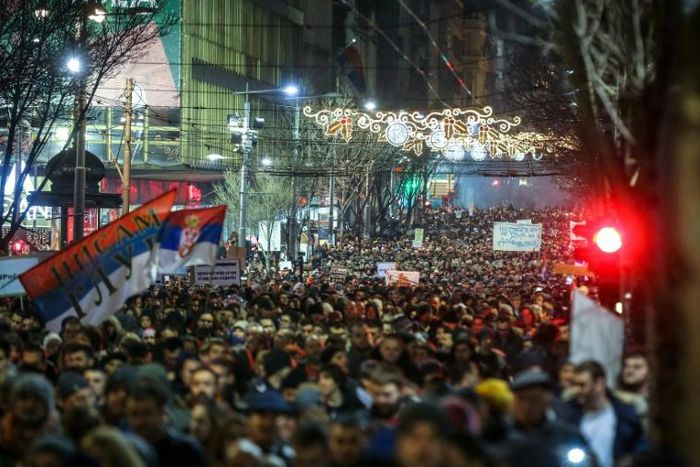 Many of the demonstrators in Belgrade blew whistles, a symbol of Serb protests since former strongman Slobodan Milosevic held power in the 1990s