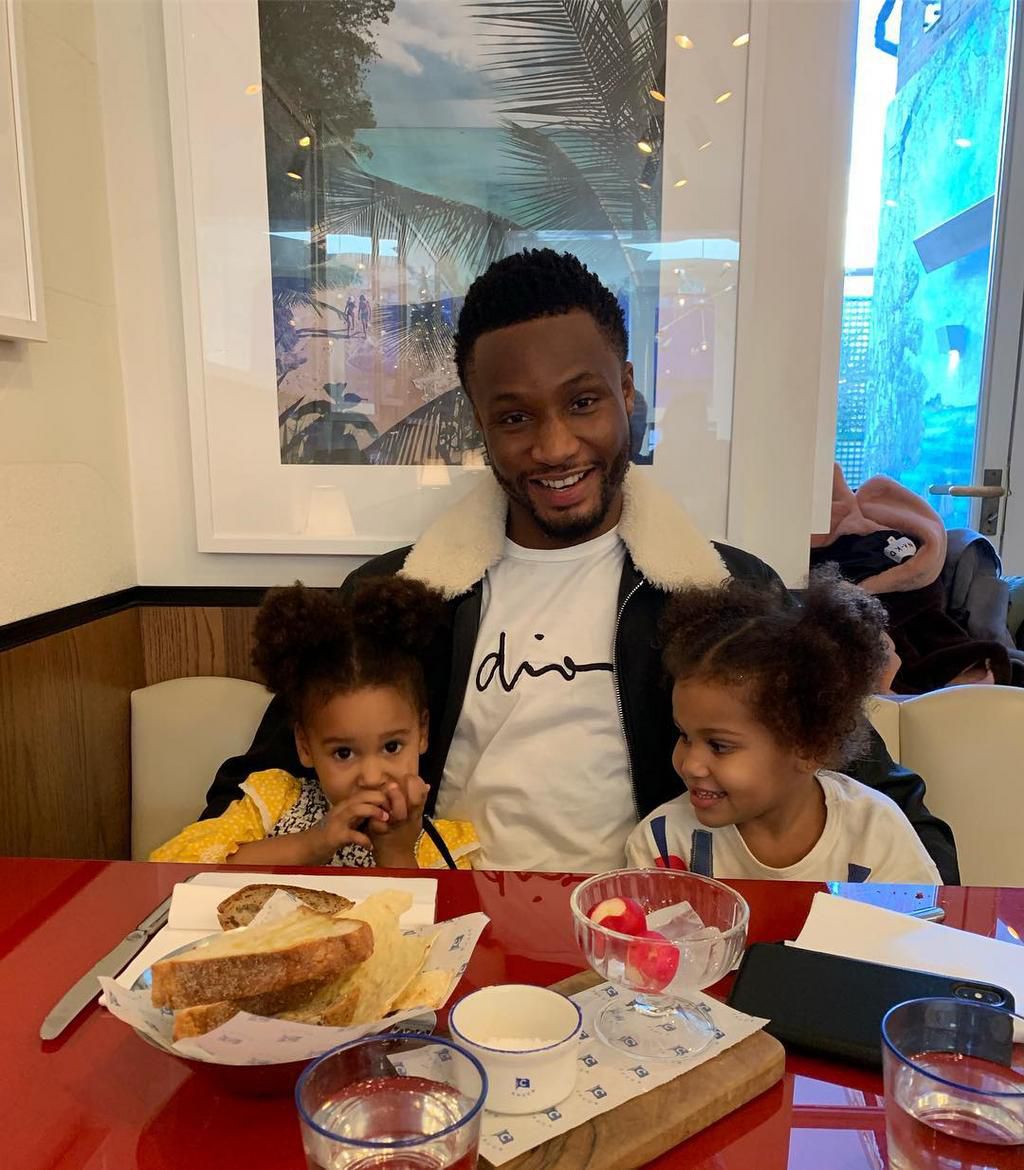 Mikel Obi with daughters Ava and Mia