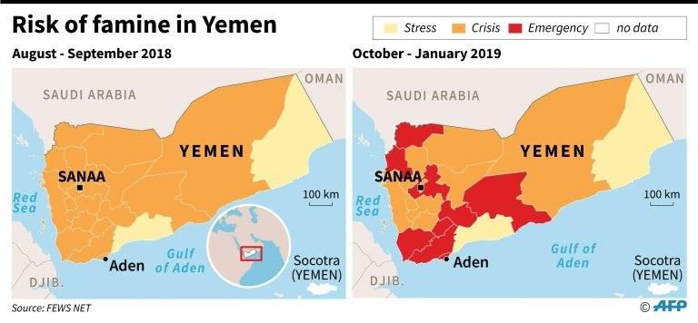 Map of food insecurity in Yemen.