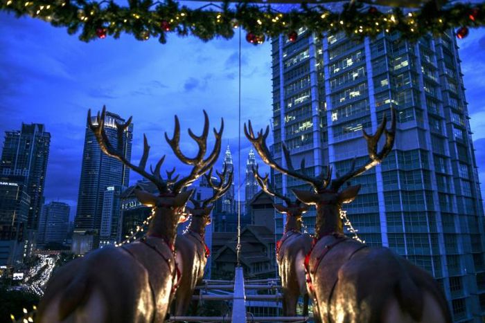Santa's reindeer, featured here as part of the design of the Santa in the Sky restaurant in Kuala Lumpur, Malaysia, have been tracked by the Defense Department since 1955