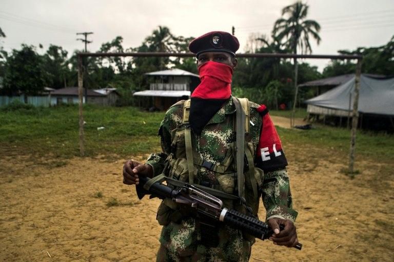 A member of the "Omar Gomez" Western War Front of the National Liberation Army (ELN) in a camp on the banks of the San Juan River, Choco department, Colombia