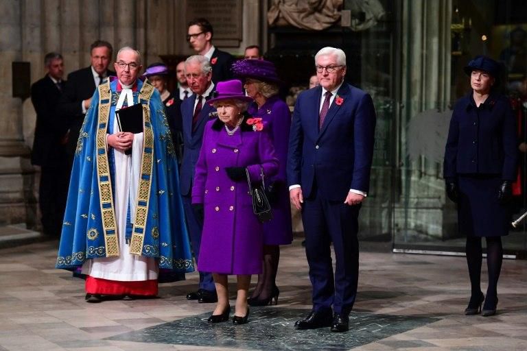 Britain's Queen Elizabeth and German President Frank-Walter Steinmeier attend a service in London to mark the centenary of the World War I Armistice