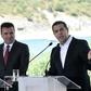 Macedonian Prime Minister Zoran Zaev (left) and Greek Prime Minister Alexis Tsipras (right) announcing their landmark name change deal in June