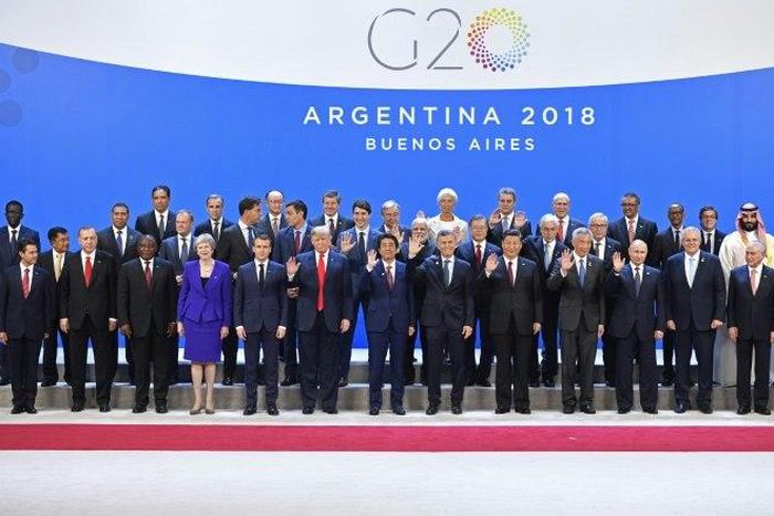 Participants in the G20 Leaders' Summit in Buenos Aires pose for the family photo on November 30, 2018