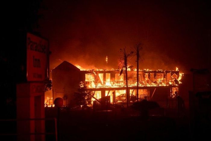 The Paradise Inn hotel burns as the Camp Fire tears through Paradise, California on November 8