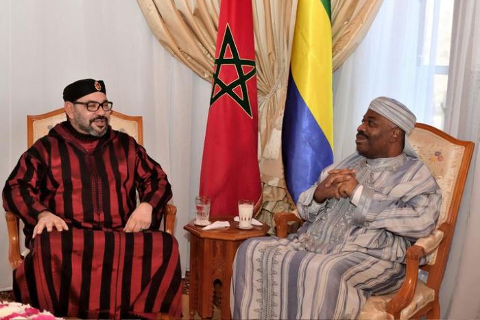 Bongo met with Morocco's King Mohamed VI (L) at the military hospital in the capital Rabat where the Gabon leader was recovering