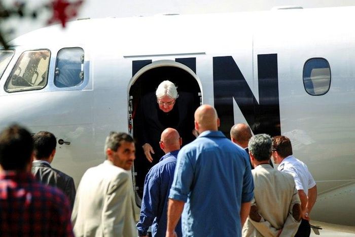 The United Nations' Yemen envoy Martin Griffiths arrives at rebel-held capital Sanaa's international airport on November 21, 2018