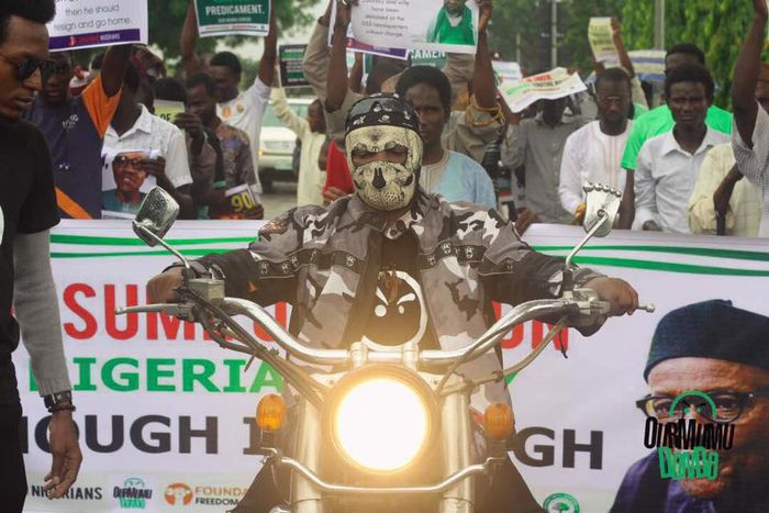 Charlyboy, during an anti-Buhari protest.