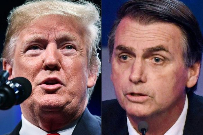Brazil's president-elect Jair Bolsonaro (R) ran a campaign that mirrored US President Donald Trump's populaist playbook