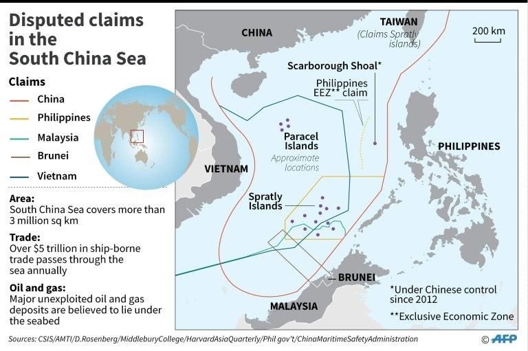 Map showing disputed claims in the South China Sea