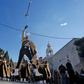 Palestinian bagpipers perform on Manger Square in Bethlehem, in the occupied West Bank, on December 24, 2018