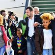 Italy’s Interior Minister and deputy PM Matteo Salvini (C) welcomes on November 14, 2018 a group of 51 migrants from Niger, entitled to international protection, upon their arrival at the Mario De Bernardi military airport in Pratica di Mare, south of ...