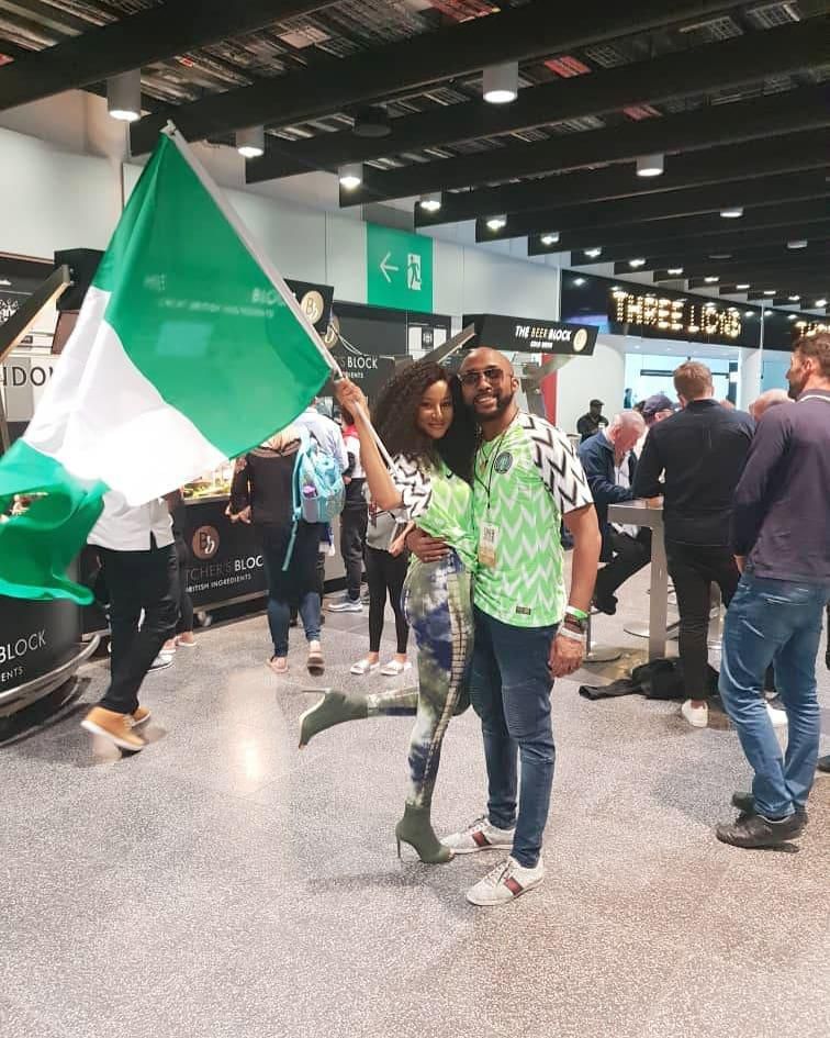 Adesua Etomi and Banky W at the Wembley stadium, London