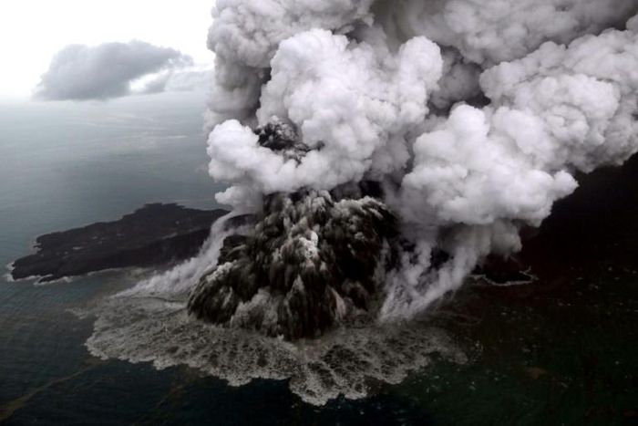 Anak Krakatoa is now just 110 metres high after losing two thirds of its height following the eruption that triggered the deadly tsunami