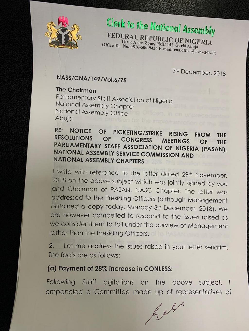 NASS management beg workers not to embark on strike