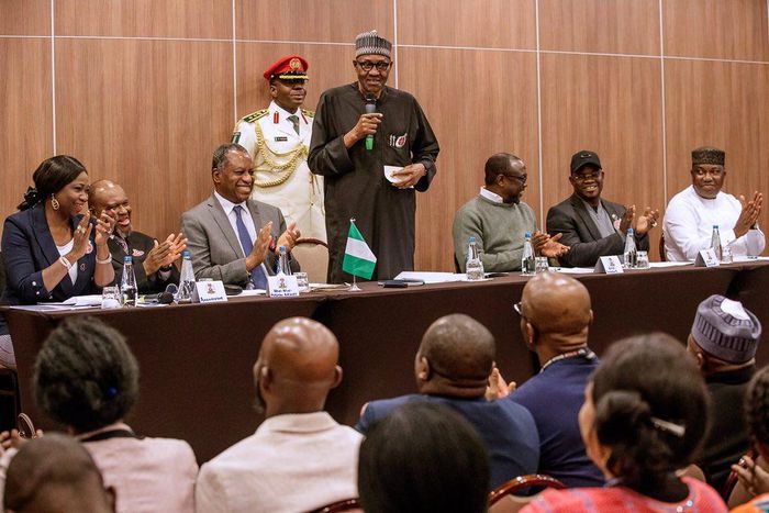 President Muhammadu Buhari addresses the Nigerian community in Poland