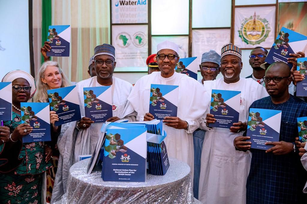 At the State House, President Buhari inaugurates the National Action Plan for Revitalization of Water Supply, Sanitation & Hygiene (WASH). He also declares a state of emergency on Nigeria’s water supply, sanitation and hygiene sectors, November 8, 2018
