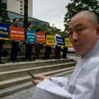 The uncontested election for the new leader of South Korea's Jogye sect drew protests in Seoul