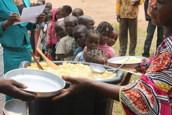 Central African Republic children receiving food aid in 2014. UNICEF says 1.5 million children nationwide are in need of humanitarian assistance