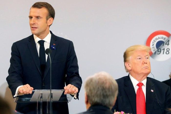 French President Emmanuel Macron (L) riled US leader Donald Trump with his call for the creation of a European army