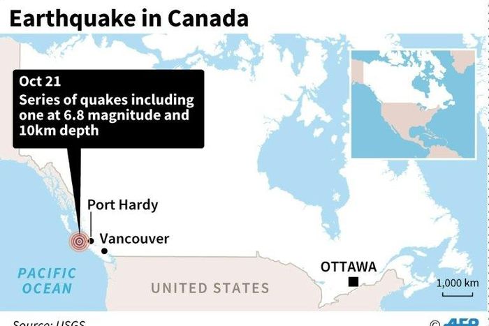 Map locating the earthquake off the western coast of Canada