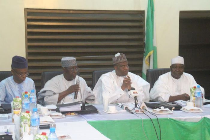L-R: Governor Nasir El-Rufai of Kaduna, Umar Tanko Almakura of Nasarawa, Aminu Waziri Tambuwal of Sokoto and Deputy Governor of Plateau State, Sonni Tyoden, at the inaugural meeting of Northern Governors Forum/Northern Traditional Leaders Council's com...