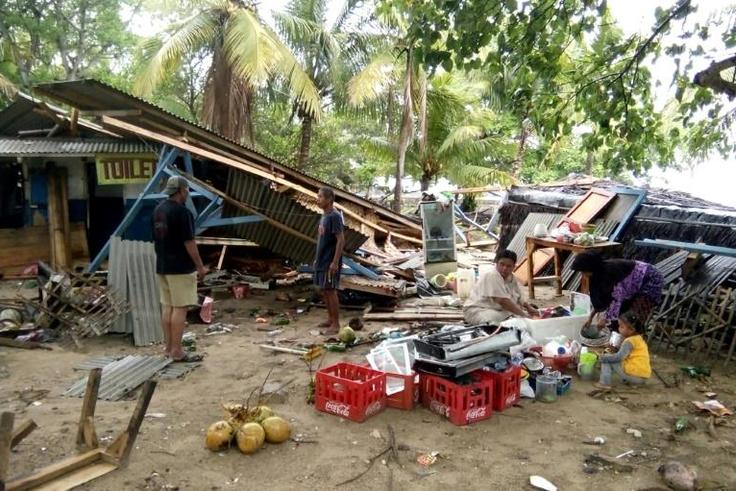 Hundreds of buildings were destroyed by the wave, which hit beaches without warning in Indonesia, including at Carita beach on the west coast of Java