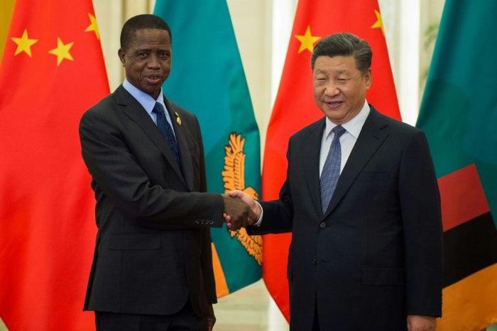 Zambian President Edgar Lungu with his Chinese counterpart Xi Jinping in Beijing. Zambia has been awarding lucrative contracts to Chinese firms