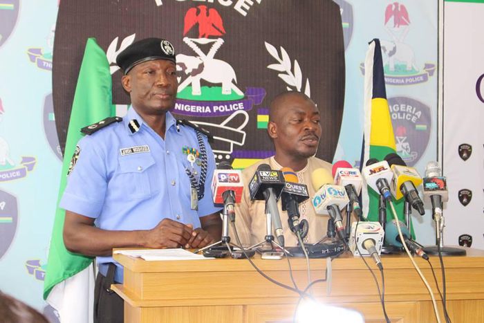 Force Public Relations Officer, Jimoh Moshood, parades Ismail Yakubu to the media