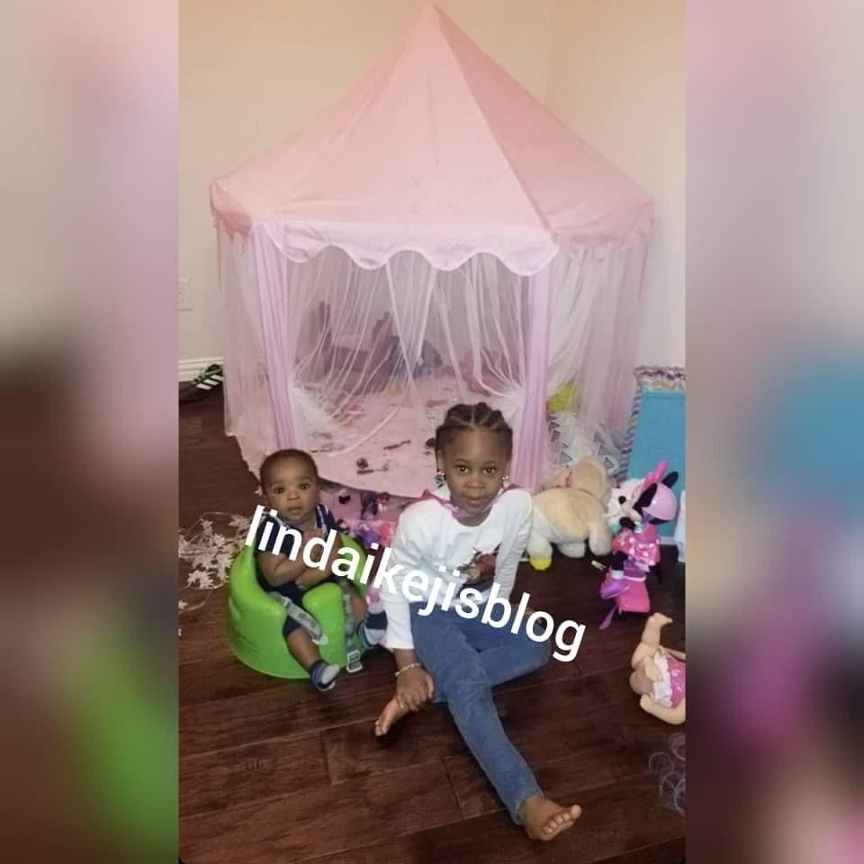 Flavour's two kids with Sandra Okagbue