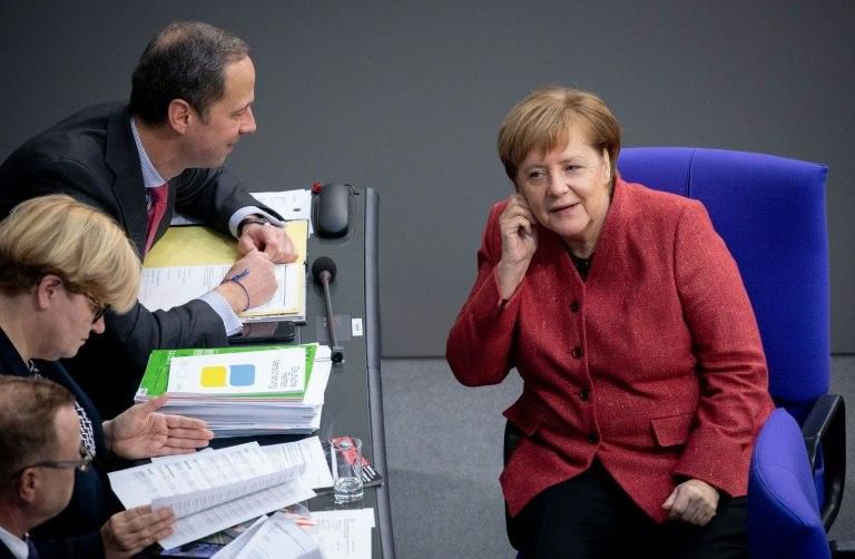 After her plane's mishap, German Chancellor Angela Merkel (R) had to spend the night in Bonn, the former West German capital, because no replacement plane was available