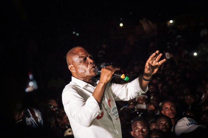 Opposition candidate Martin Fayulu, seen here in the eastern city of Beni on December 5, had scheduled a rally in Kinshasa on Wednesday -- the city authorities have now said that all public campaigning is suspended