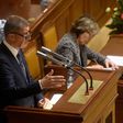 Czech Prime Minister Andrej Babis speaking to parliament during a no-confidence vote which he survived despite the billionaire being accused of alleged EU subsidy fraud for a luxury resort he built in 2007-2008