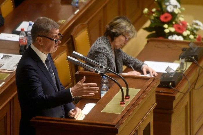 Czech Prime Minister Andrej Babis speaking to parliament during a no-confidence vote which he survived despite the billionaire being accused of alleged EU subsidy fraud for a luxury resort he built in 2007-2008