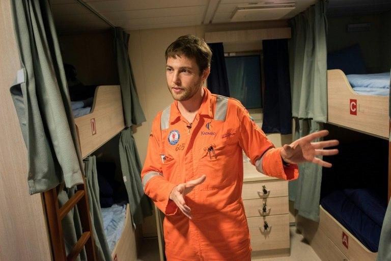 Engineer Benoit Tanguy, 30, is among the crew on the "Kaombo Norte", owned by the French Total oil company