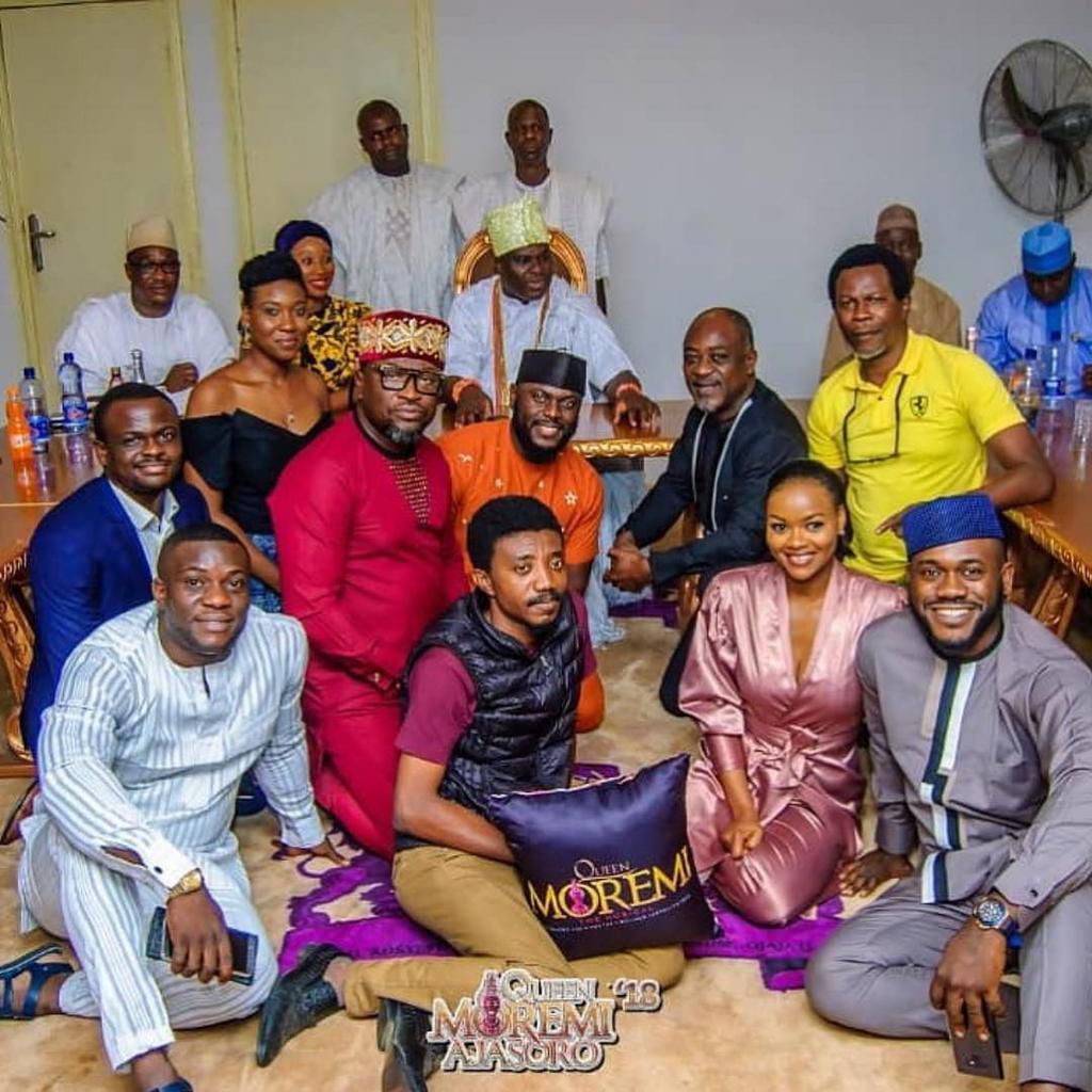 The cast and crew of Queen Moremi: The Musical, Princess Ronke Ademiluyi with the Ooni of Ife