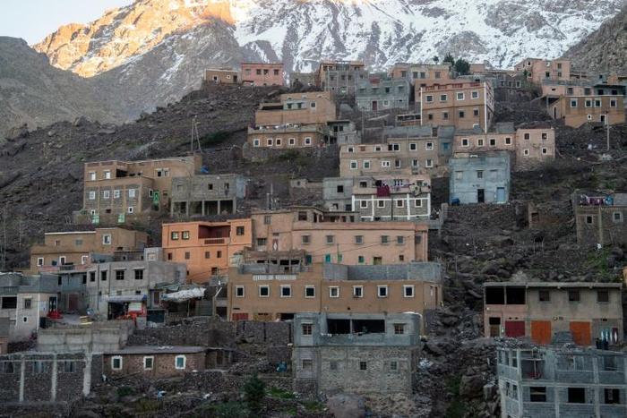 A picture taken on December 18, 2018 shows the tourist village of Imlil in Morocco's High Atlas range