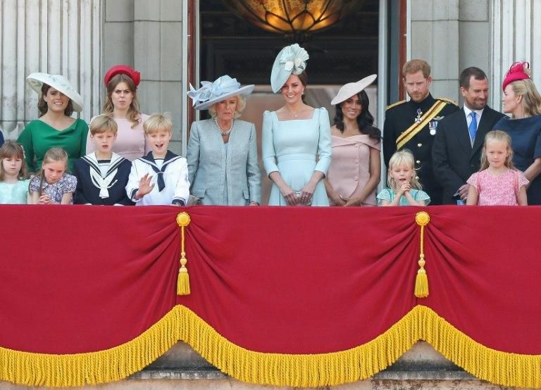 Princess Eugenie (far left at the back) is ninth in the long line of succession to the British throne