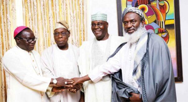 Catholic Bishop of Sokoto Diocese, Matthew Hassan Kukah; former President Olusegun Obasanjo; PDP Presidential Candidate, former Vice President Atiku Abubakar; and Islamic cleric, Sheikh Ahmad Gumi