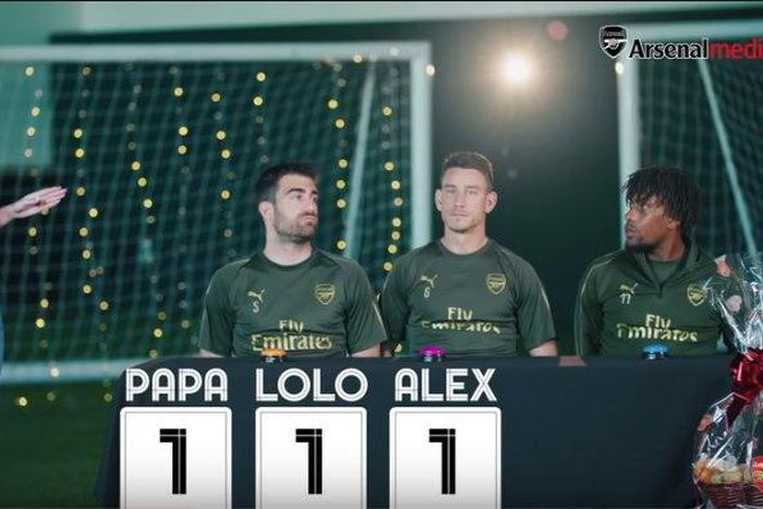 Alex Iwobi, Laurent Koscielny and Sokratis Papastathopoulos