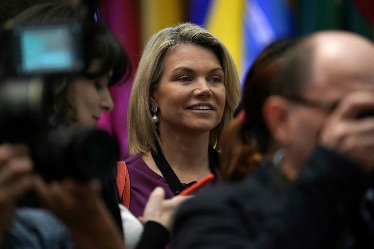 Nauert, pictured in July 2018, aised eyebrows in June when she appeared to describe the D-Day landings as evidence of a longtime "strong relationship" with Germany